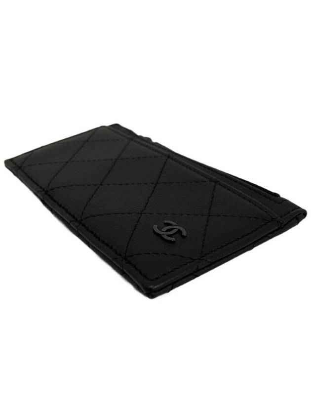 CC Logo Zipper Card Wallet Black Chanel
