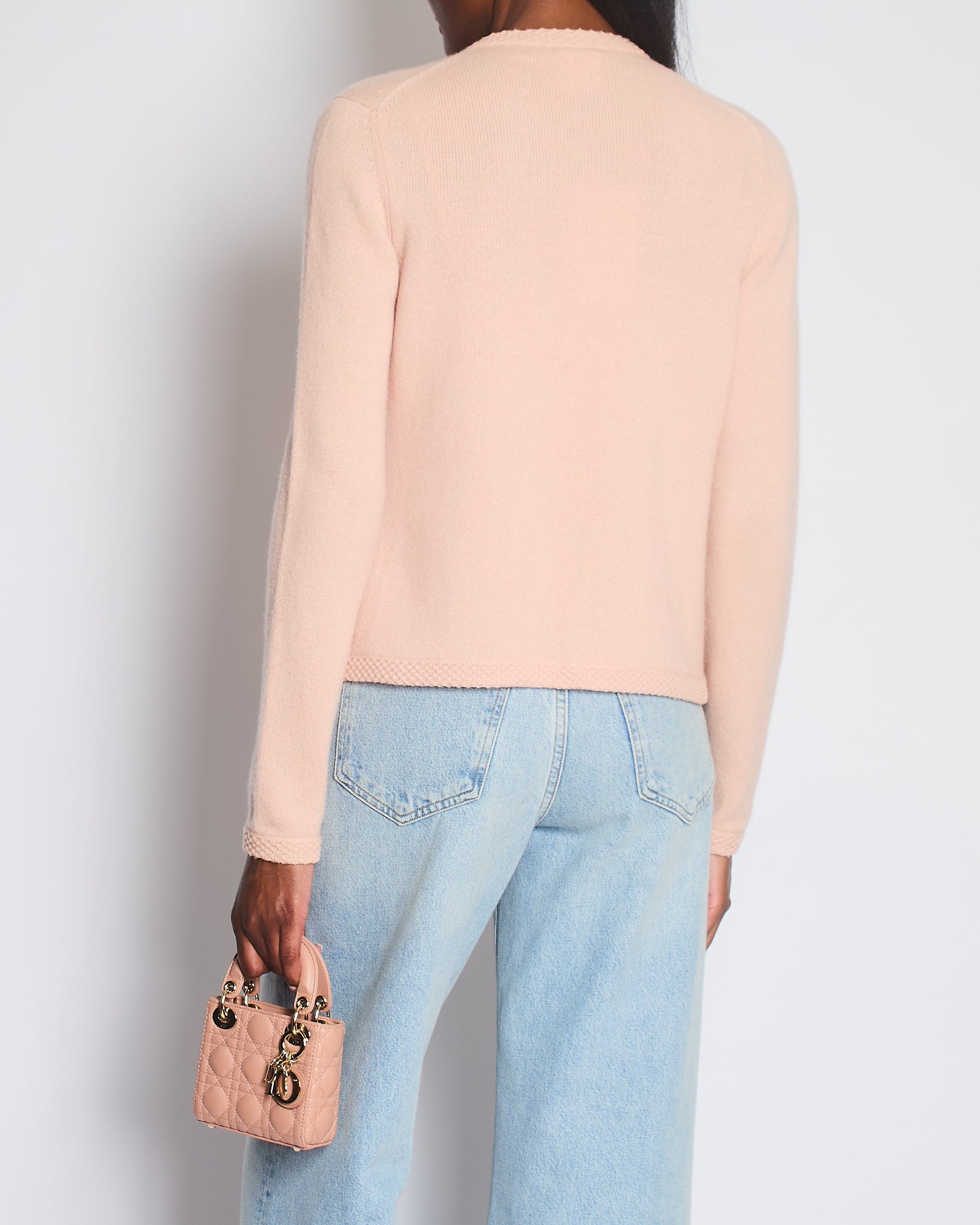 Chanel 05/S Pink Cashmere Cardigan With Floral Crystals Size Fr 38 (Uk 10) Bag