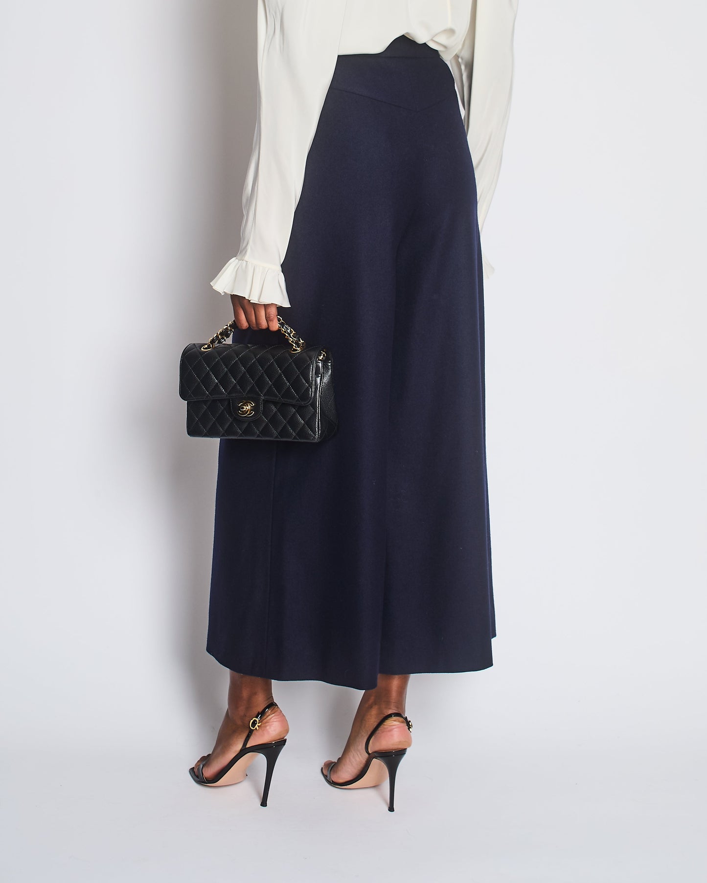 Chanel Navy Wool High Waisted Culottes With Button Detail Size Fr 34 (Uk 6) Bag