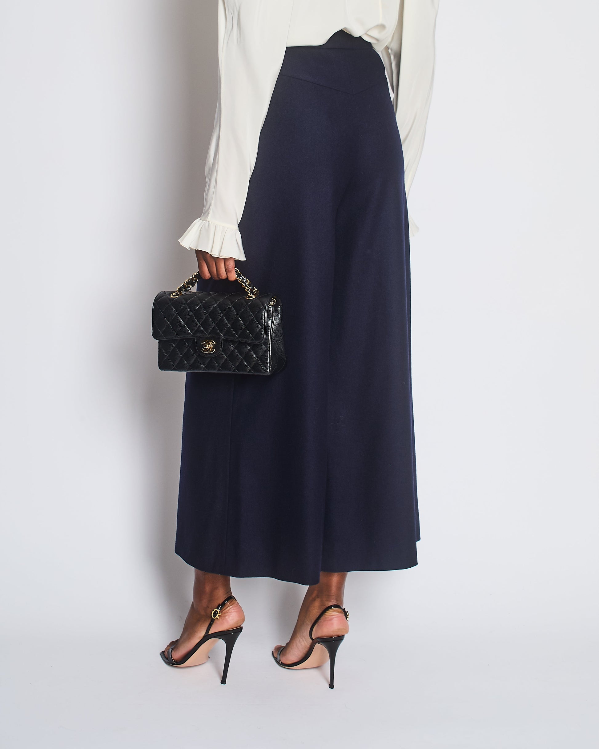 Chanel Navy Wool High Waisted Culottes With Button Detail Size Fr 34 (Uk 6) Bag