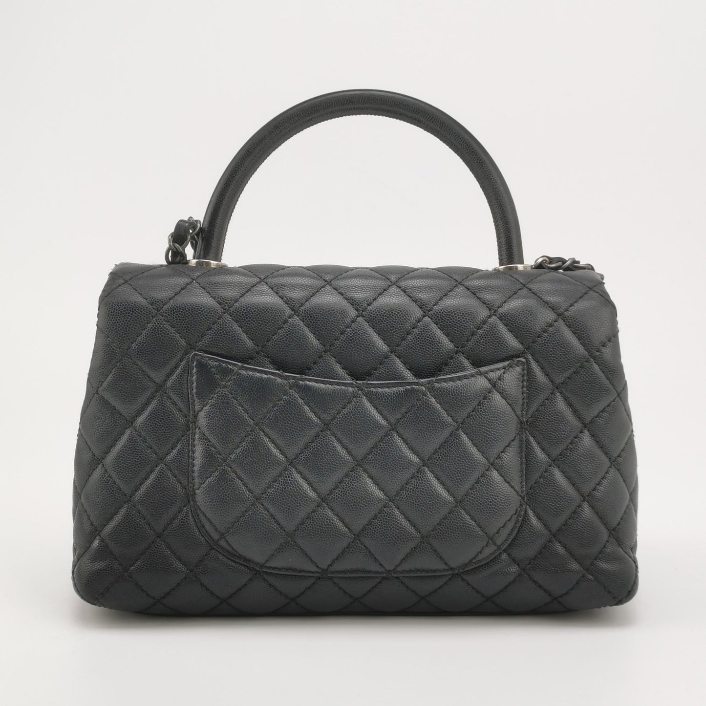 Chanel Coco Handle Caviar Hardware Black Silver Leather Handbag