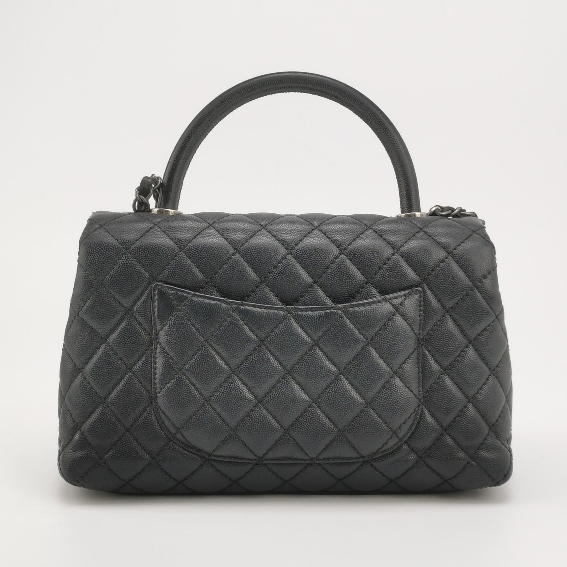 Chanel Coco Handle Caviar Hardware Black Silver Leather Handbag