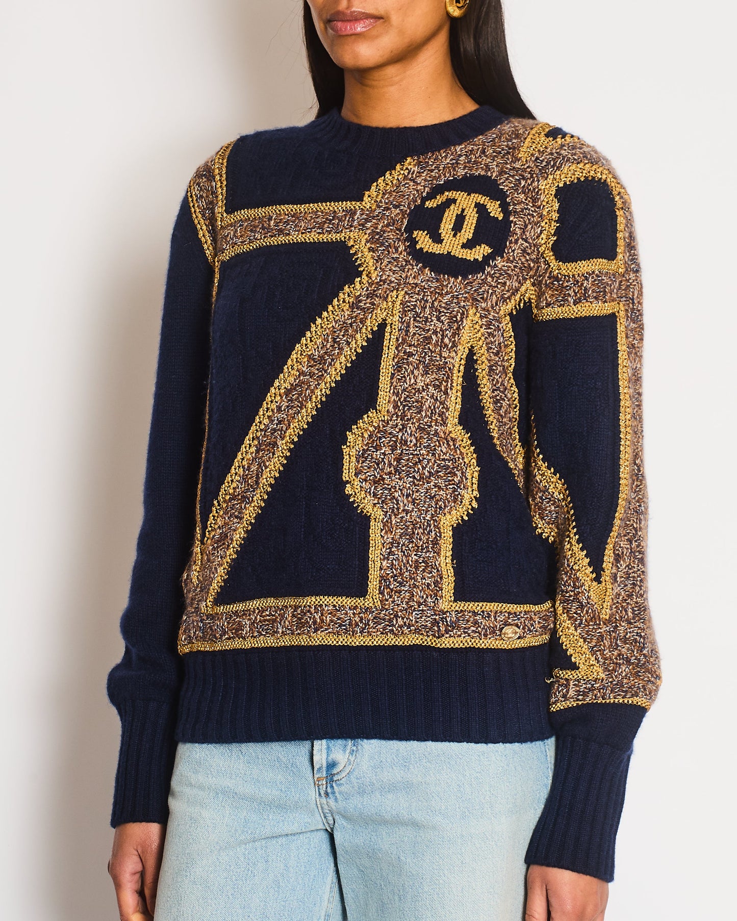 Chanel 21/A Navy Cashmere Knitted Cc Jumper Size Fr 38 (Uk 10) Bag