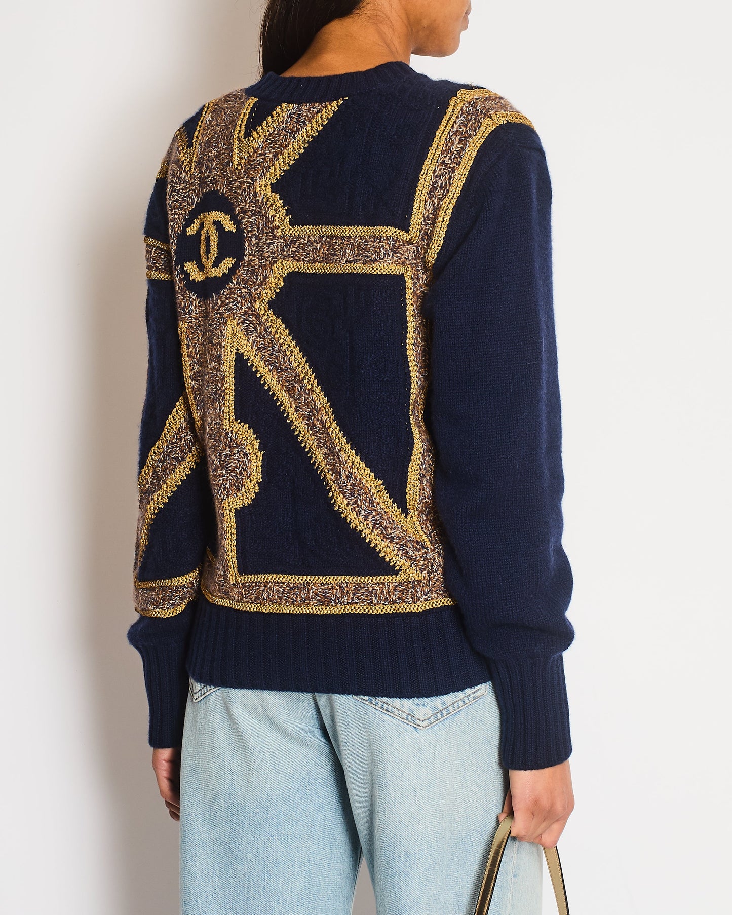 Chanel 21/A Navy Cashmere Knitted Cc Jumper Size Fr 38 (Uk 10) Bag