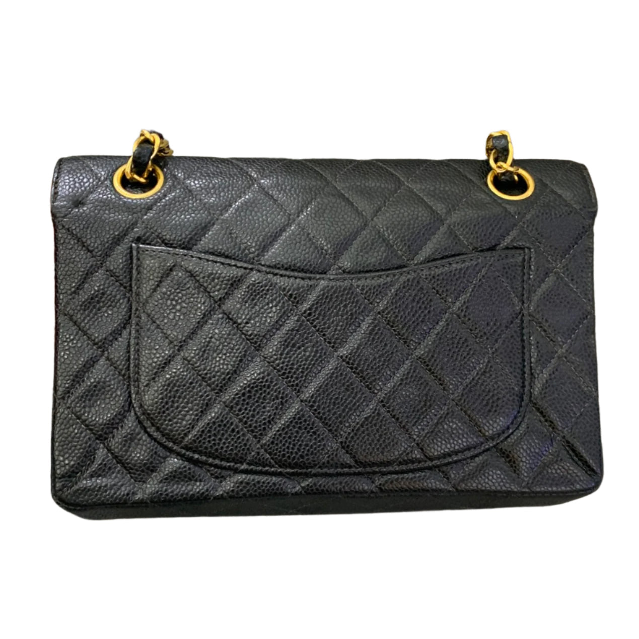 Chanel Classic Flap Caviar 24k Hardware Black Gold Small Leather Handbag Gold Hardware