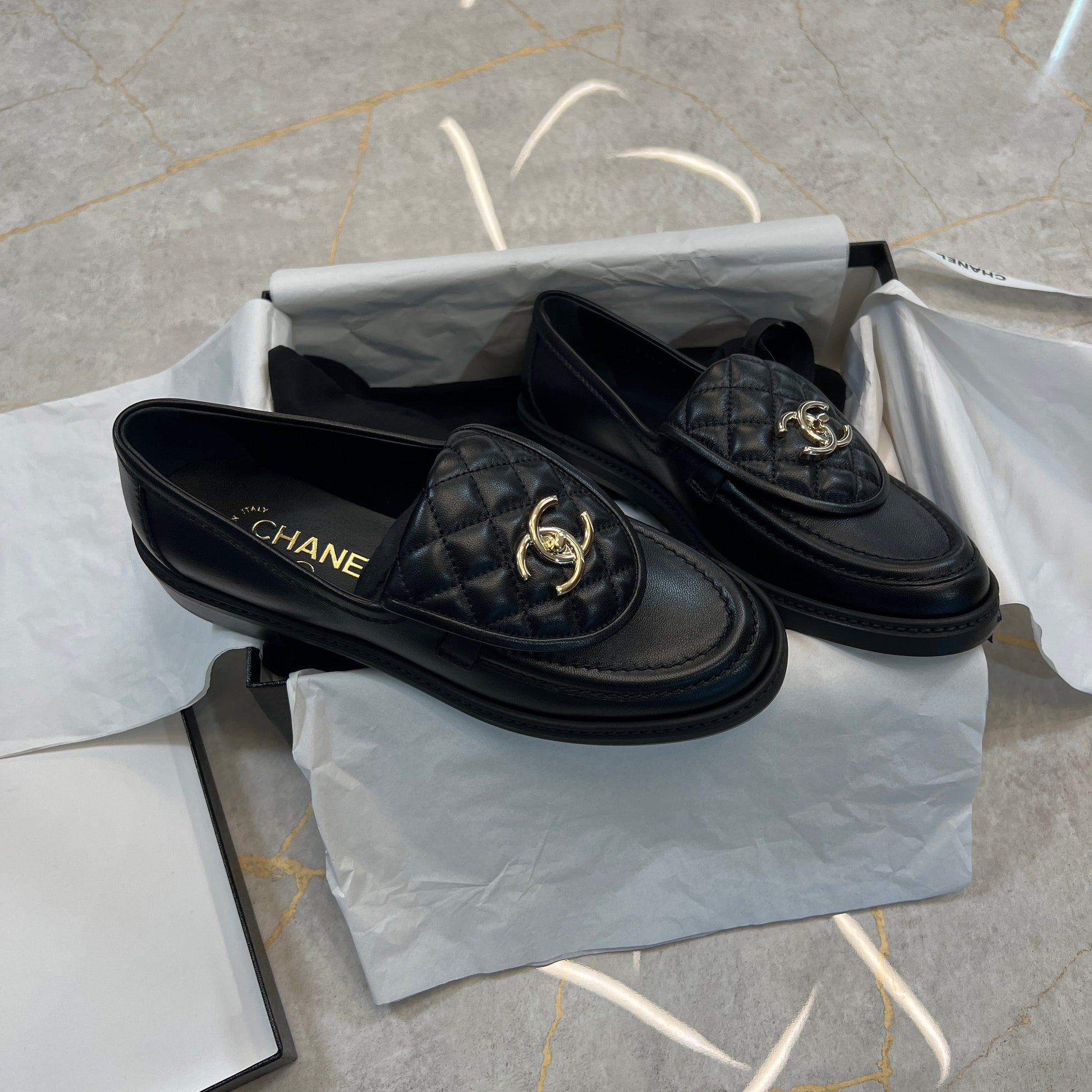 Chanel Quilted Leather Loafers (black) Jewelry