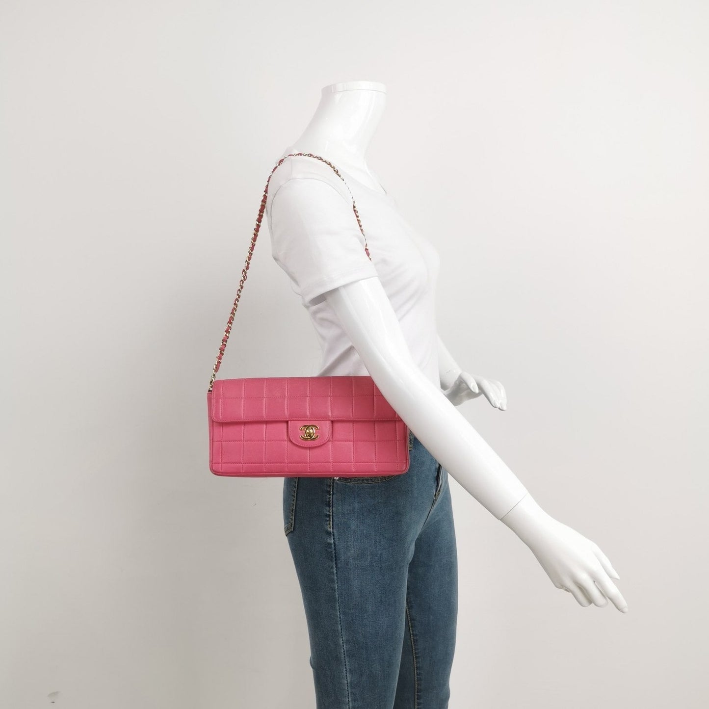 Chanel East West Chocolate Bar Fuchsia Pink Leather Handbag