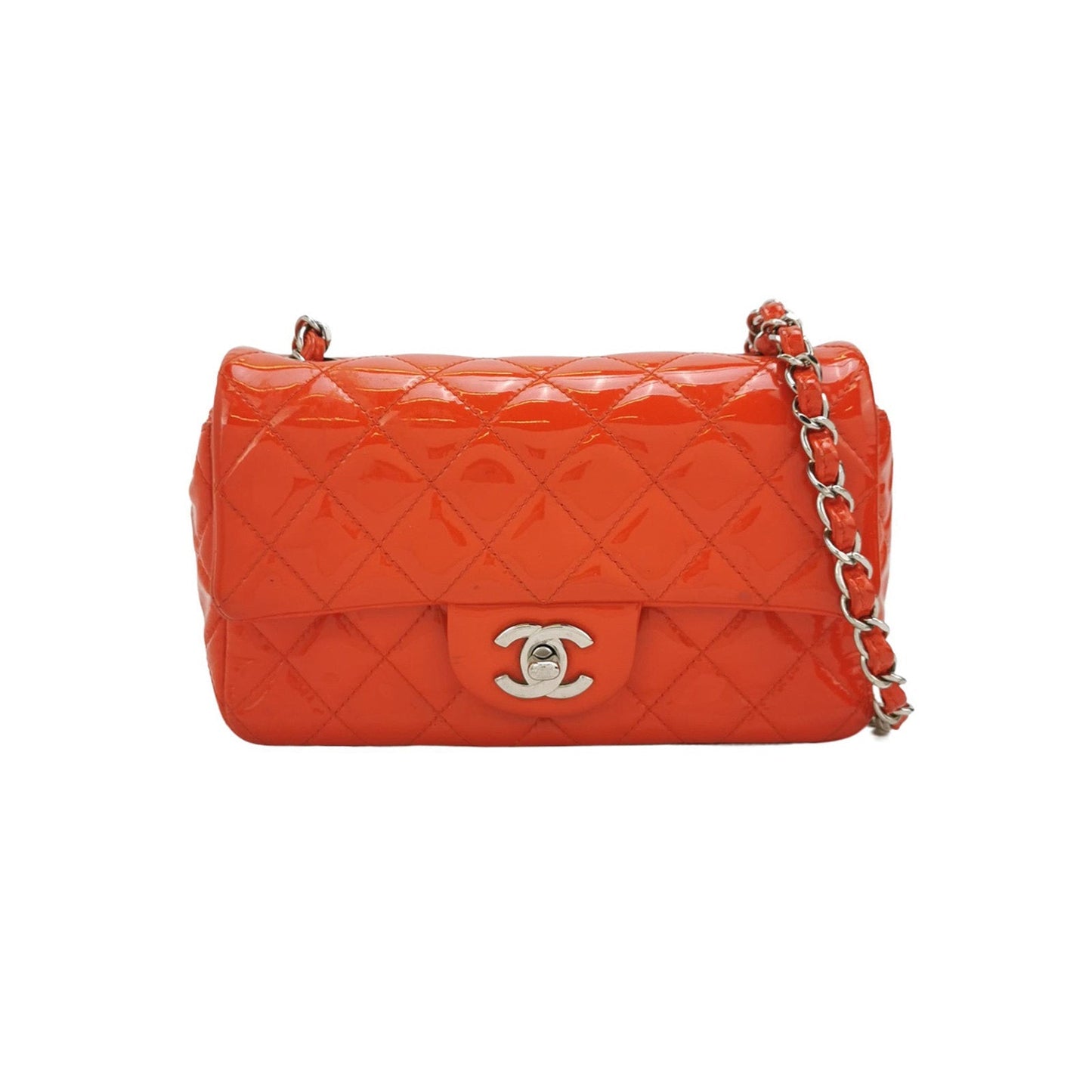 Chanel Classic Flap Square Patent Orange Leather Handbag