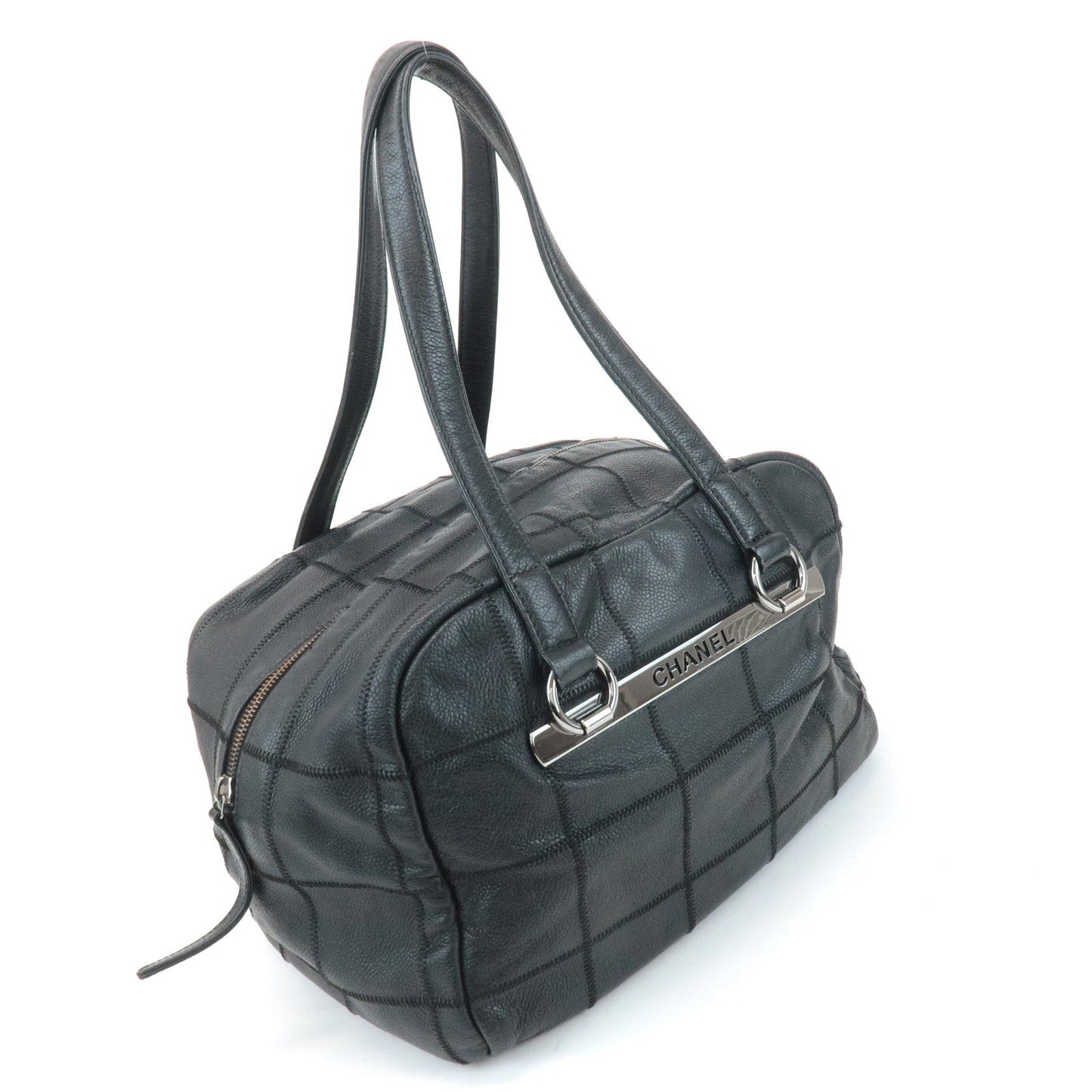 CHANEL Chocolate Bar Caviar Skin Mini Boston Bag Black A26135