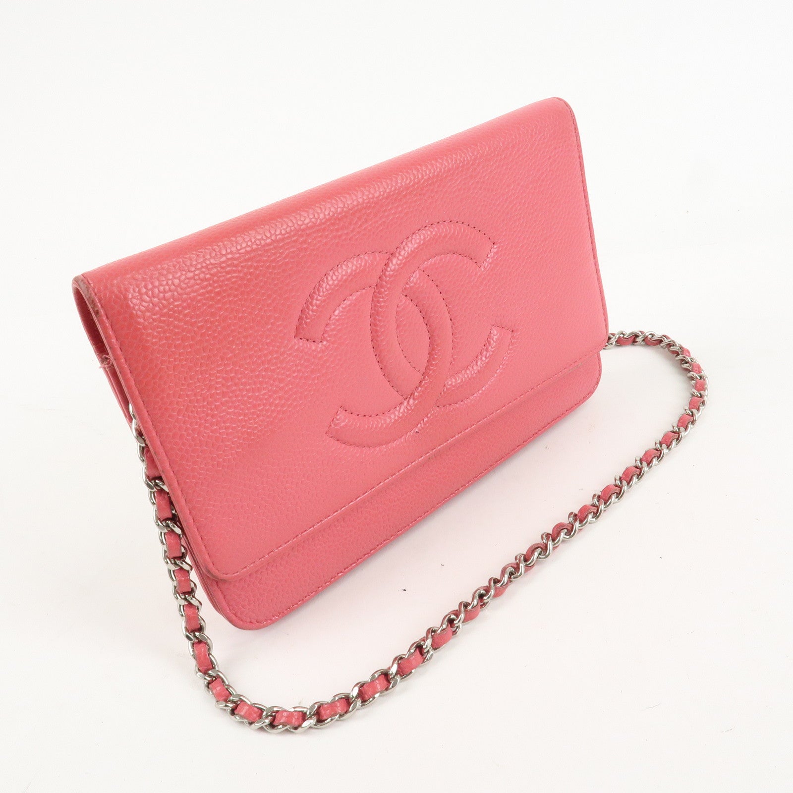CHANEL COCO Mark Caviar Skin Chain Wallet WOC A48654 Pink