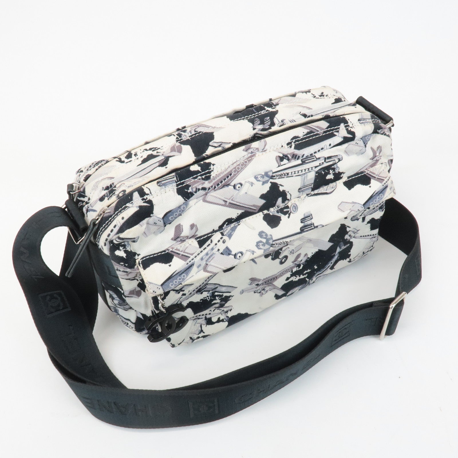 CHANEL Airline Canvas Leather Shoulder Bag Airplane Pattern