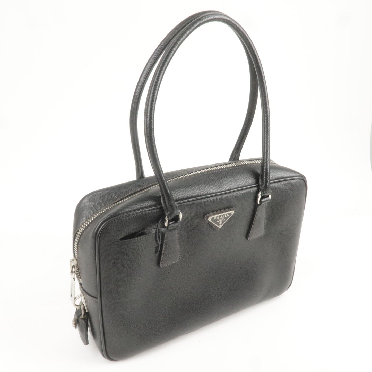 Prada Prada Logo Saffiano Lux Leather Hand Bag Black Travel Bag