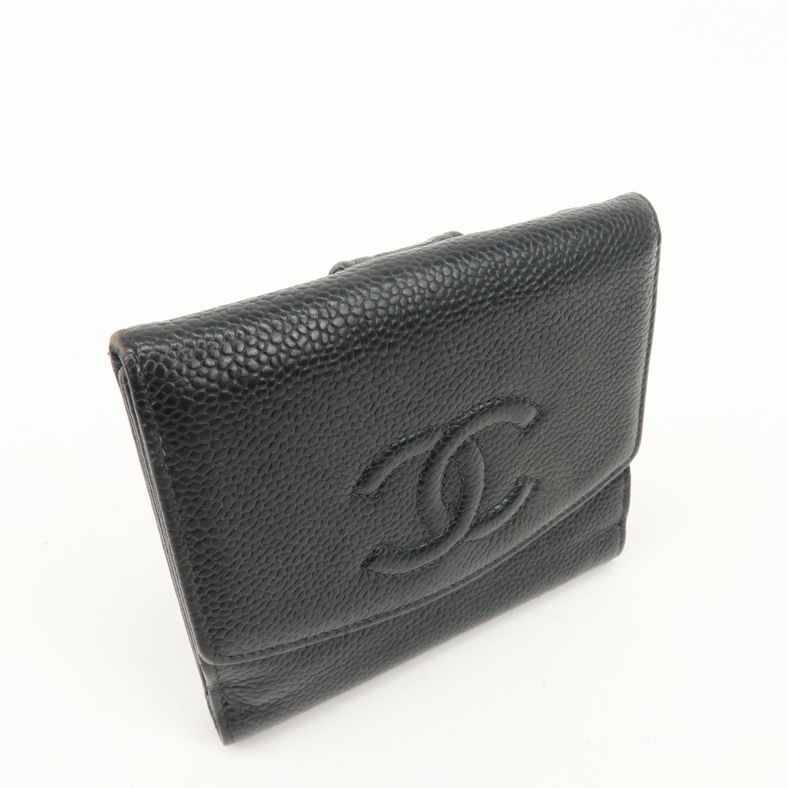 CHANEL COCO Mark Caviar Skin Double Hook Wallet Black A13496