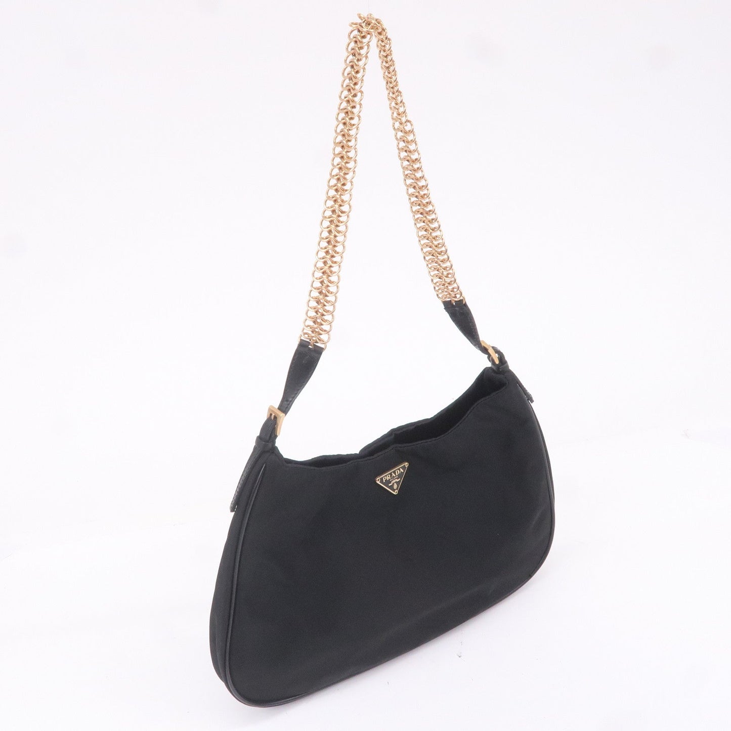 Prada Shoulder Bag Purse Leather Nylon Black