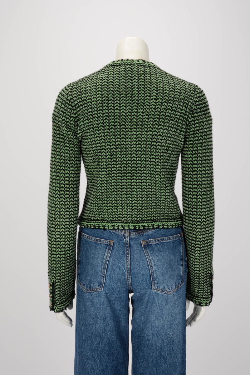 Chanel Green Chenille Knit Cc Button Cardigan Fr 34 Bag