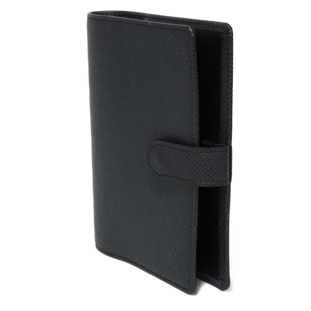 Louis Vuitton Notebook cover R20426 Taiga embossed Leather Black Grey Logo Wallet Case