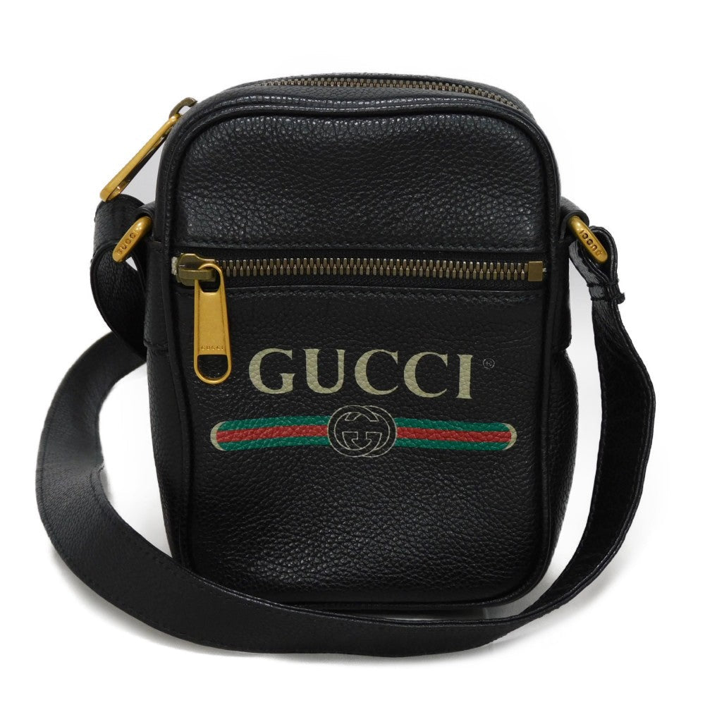 Gucci 0Y2AT Textured x Web Leather Black Green Shoulder Bag