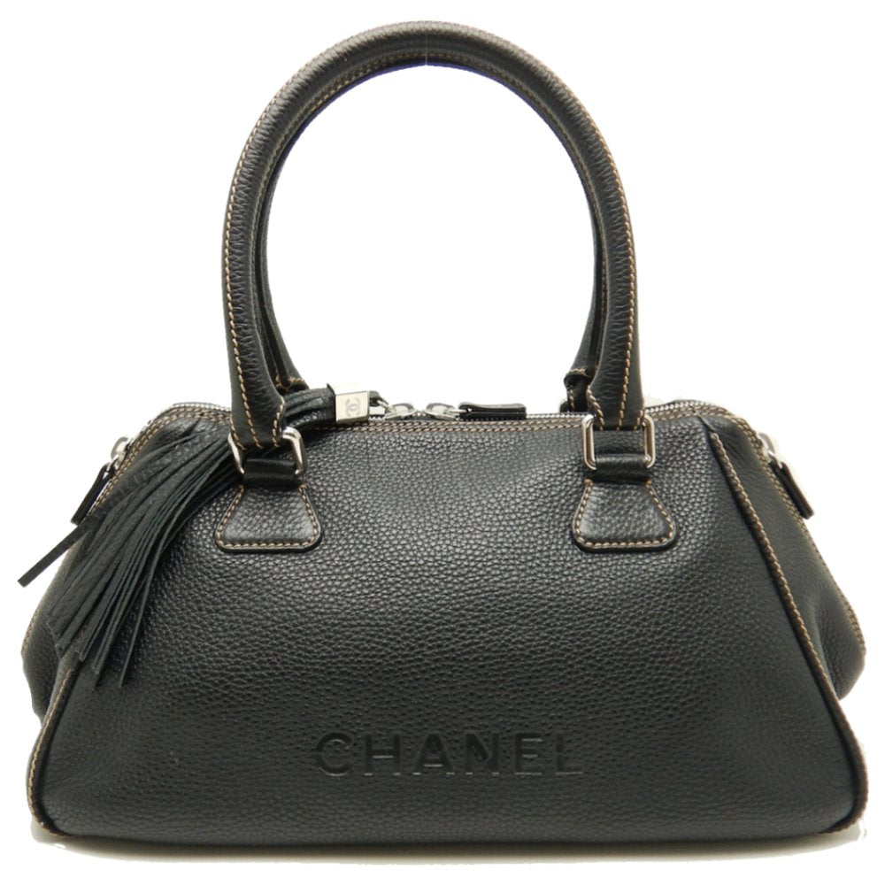 Chanel Boston Bag Fringe Caviar Skin Black Jewelry