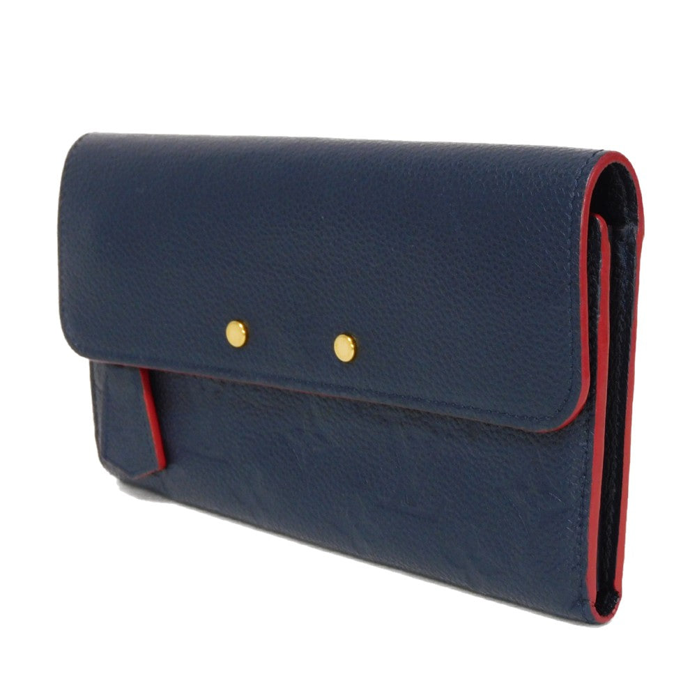 Louis Vuitton Long Purse M62127 Implant embossed Monogram Leather Red Navy Wallet Case