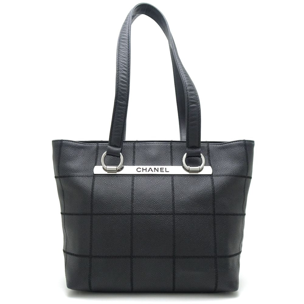 Chanel Chocolate Bar Tote Bag Soft Caviar Skin Black