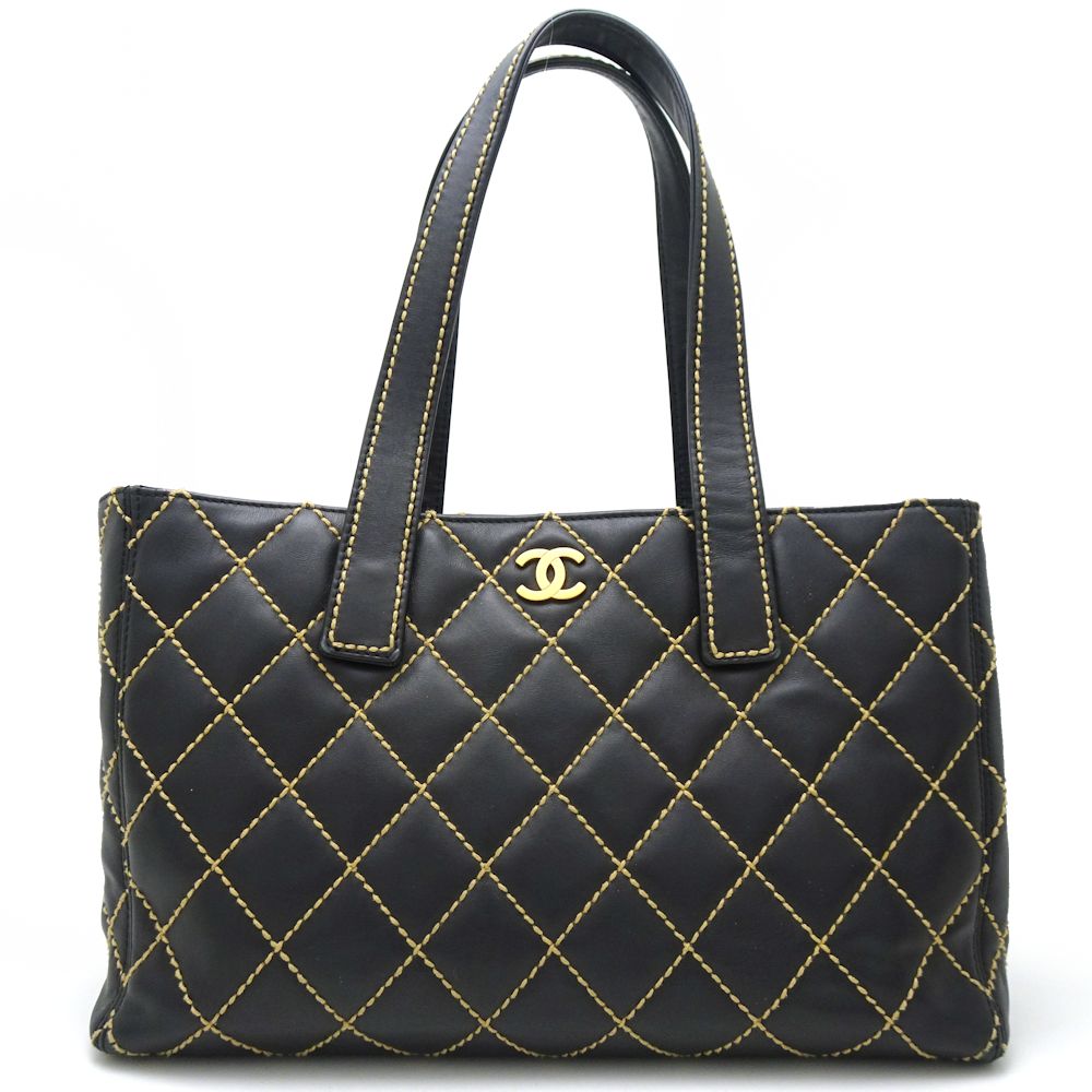 Chanel Tote Bag Wild Stitch Calf x Metal Black Gold