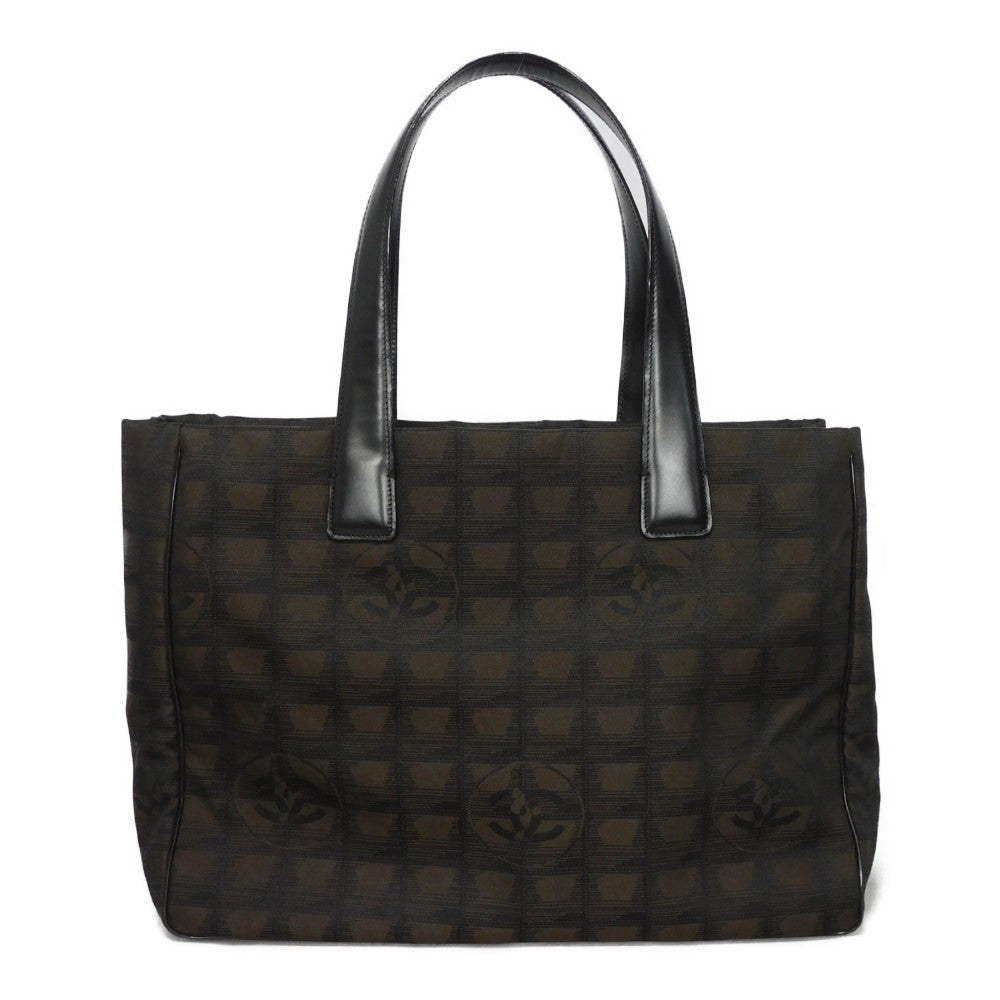 Chanel Nylon jacquard x calfskin CC Mark Brown MM Travel Bag