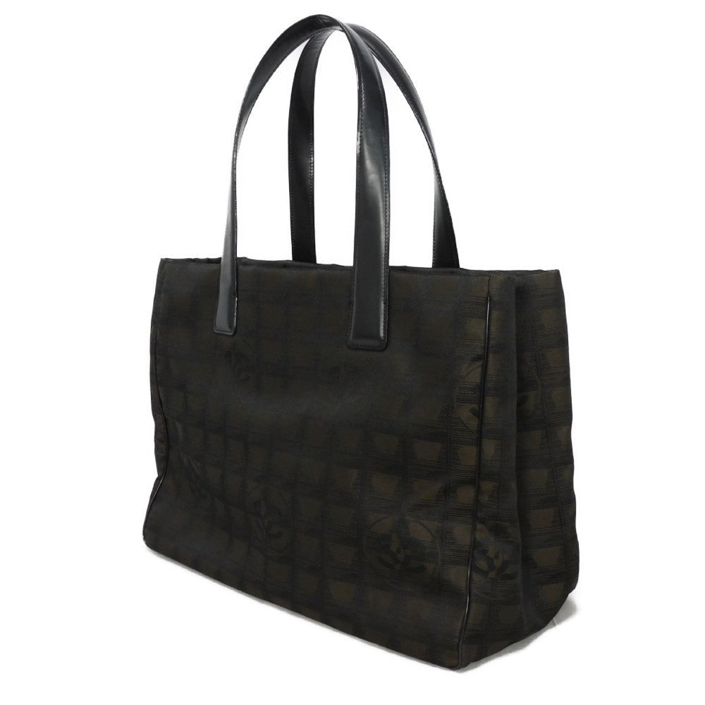 Chanel Nylon jacquard x calfskin CC Mark Brown MM Travel Bag