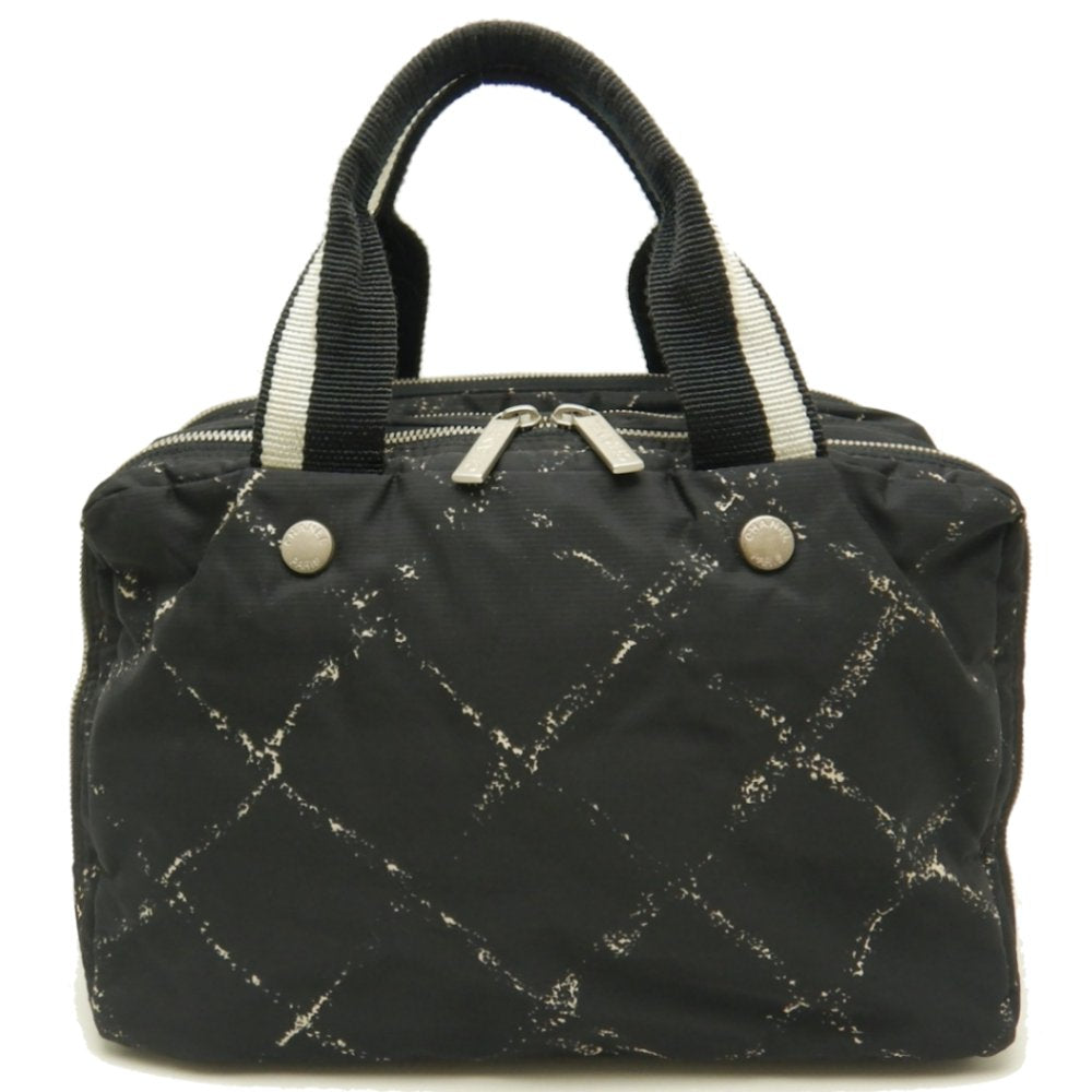 Chanel Travel Line Boston Bag Handbag Nylon Black Travel Bag