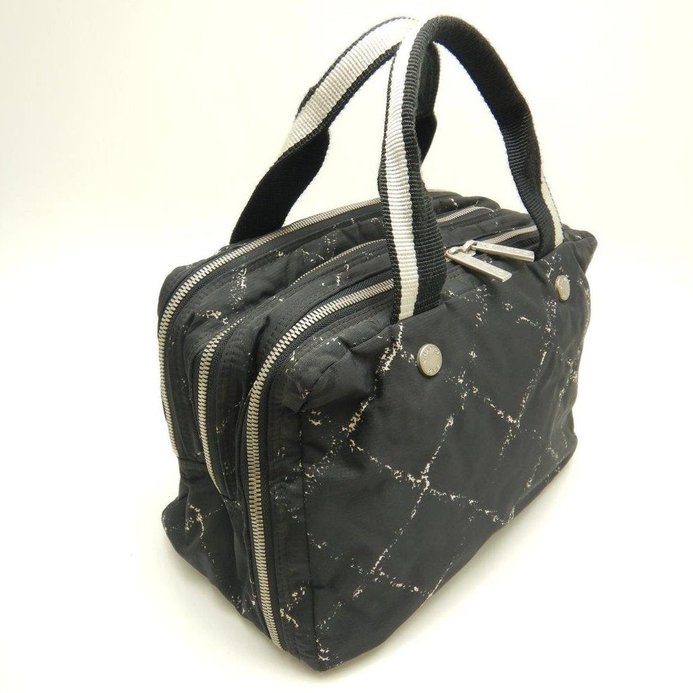 Chanel Travel Line Boston Bag Handbag Nylon Black Travel Bag