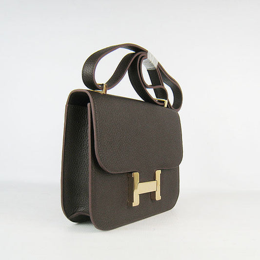 Hermes Luxury Constance Cowskin Bag H Dark Coffee Leather Gold Travel Bag