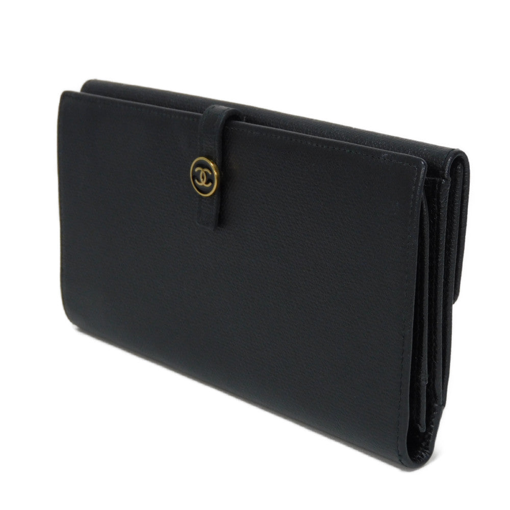 Chanel Coco Button Embossed Calfskin Long Flap Wallet