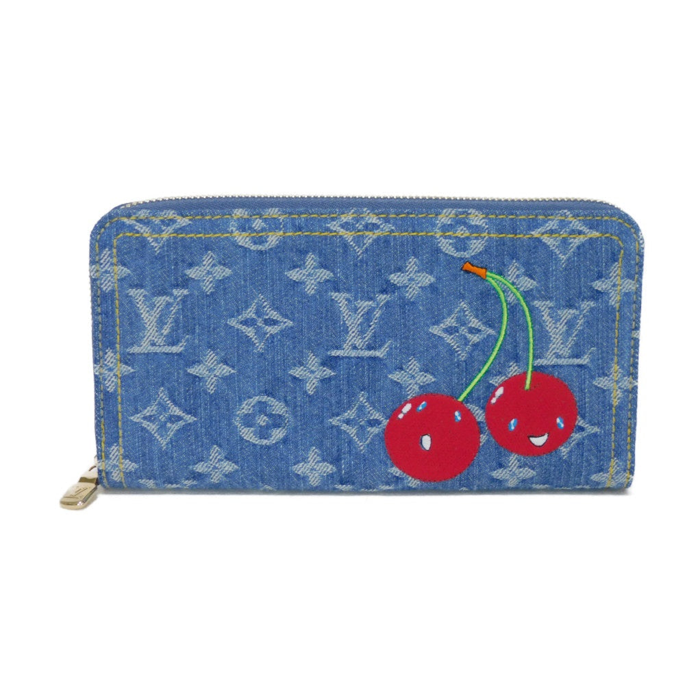 Louis Vuitton Long Purse M23161 grained blue Monogram Leather Canvas Denim Wallet Case 3