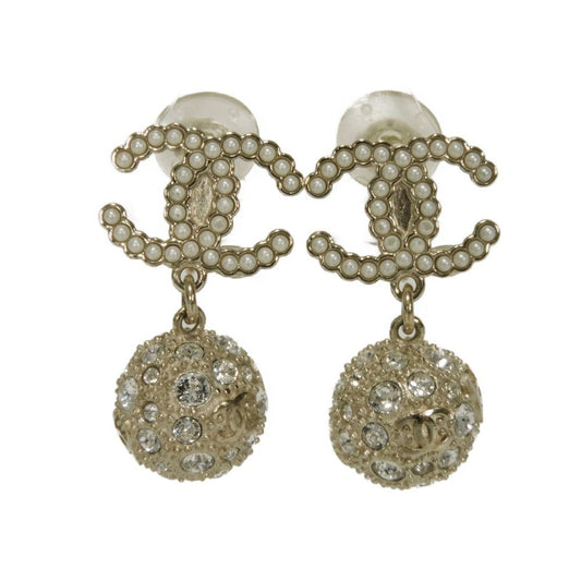 Chanel Coco Mark Pearl Crystal Swing Ball Earrings