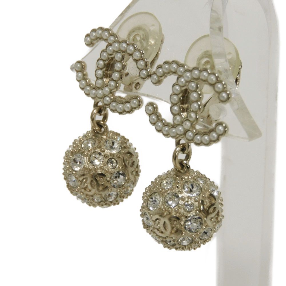 Chanel Coco Mark Pearl Crystal Swing Ball Earrings