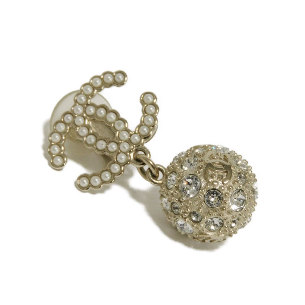 Chanel Coco Mark Pearl Crystal Swing Ball Earrings