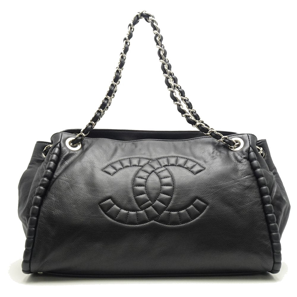 Chanel Tote Bag Lambskin x Metal Black Silver