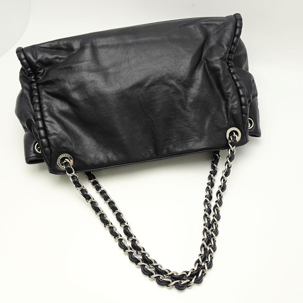 Chanel Tote Bag Lambskin x Metal Black Silver
