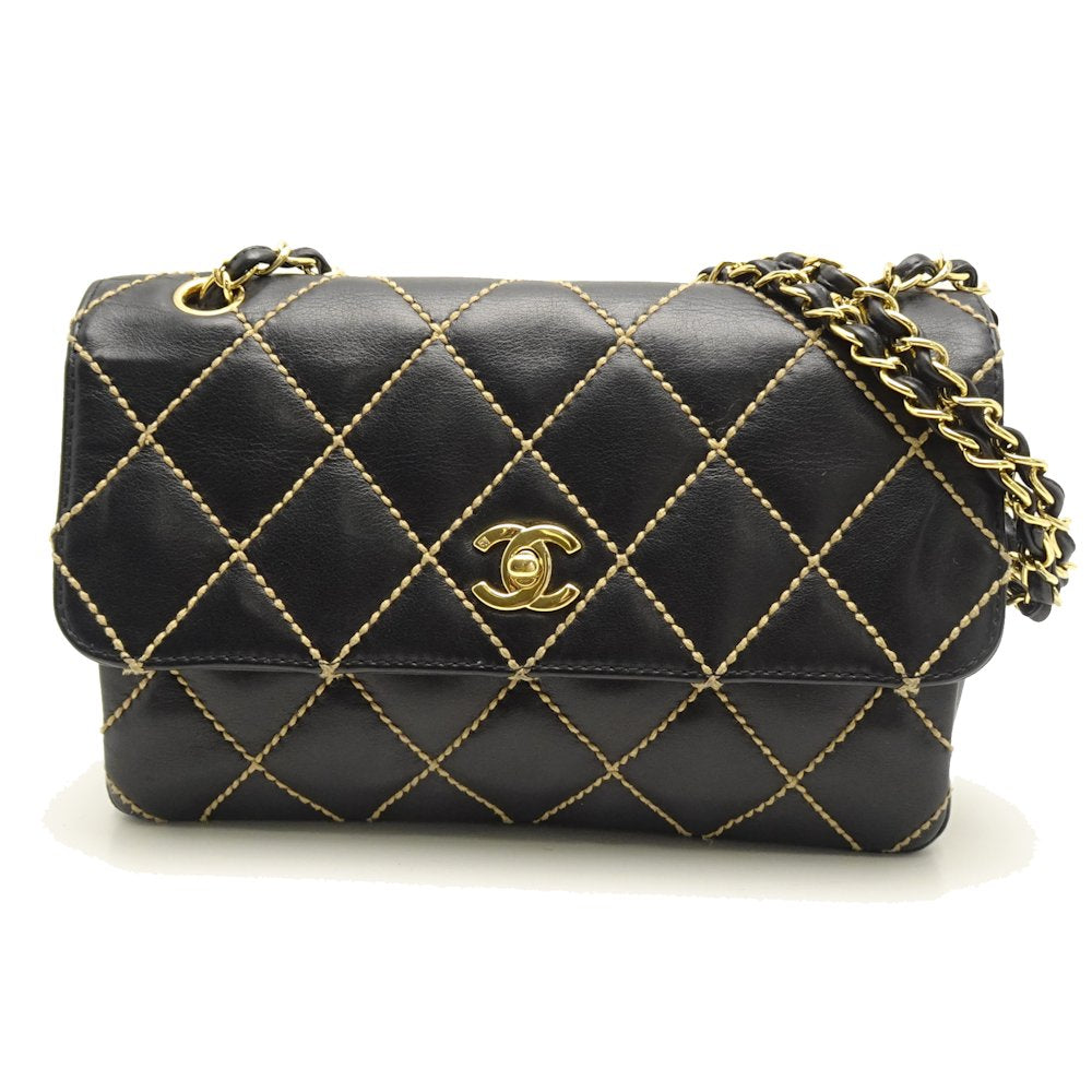 Chanel Shoulder Bag Wild Stitch Leather Black Crossbody Bag