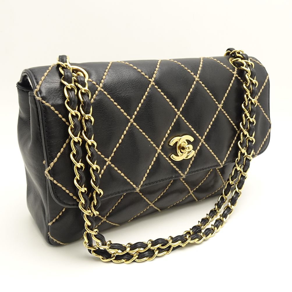 Chanel Shoulder Bag Wild Stitch Leather Black Crossbody Bag