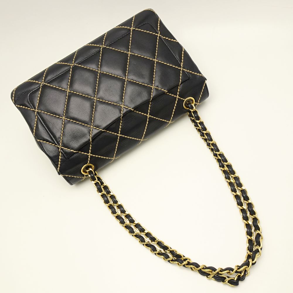 Chanel Shoulder Bag Wild Stitch Leather Black Crossbody Bag