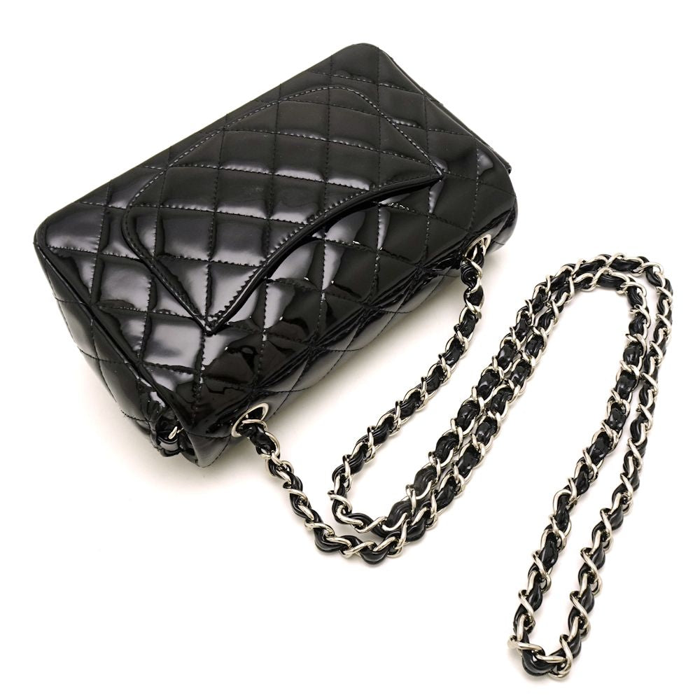 Chanel Shoulder Bag Enamel Matelasse Black
