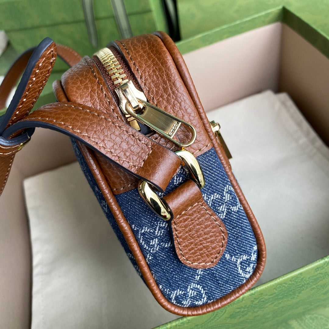 gg Ophidia gg Dark Ivory Denim Blue Mini Travel Bag