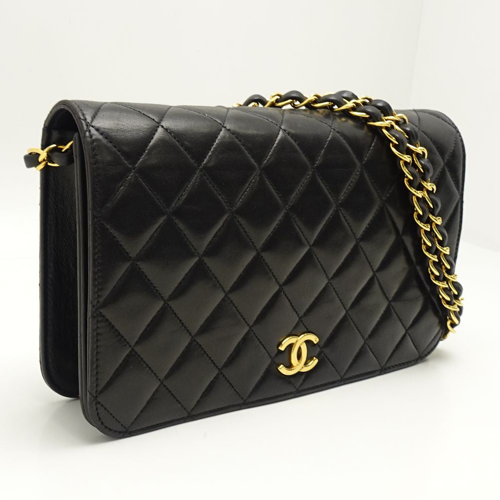 Chanel Shoulder Bag Full Flap Lambskin Matelasse Black