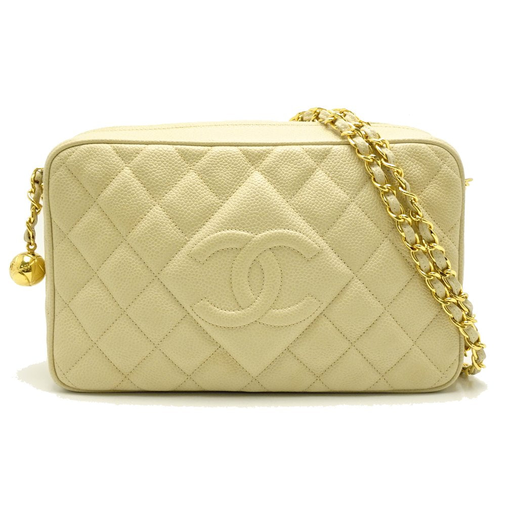 Chanel Shoulder Bag Diagonal Caviar Skin Ivory Matelasse Chain