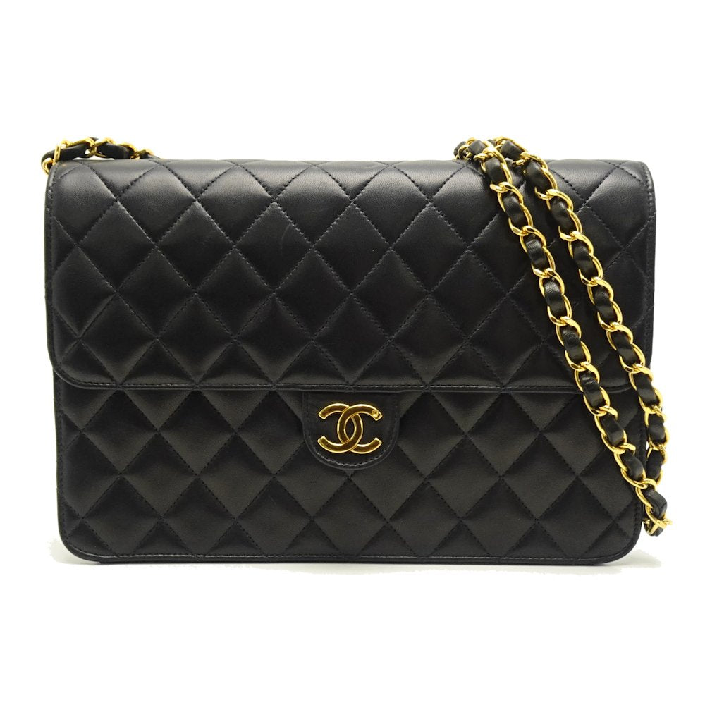 Chanel Shoulder Bag Lambskin Matelasse Black