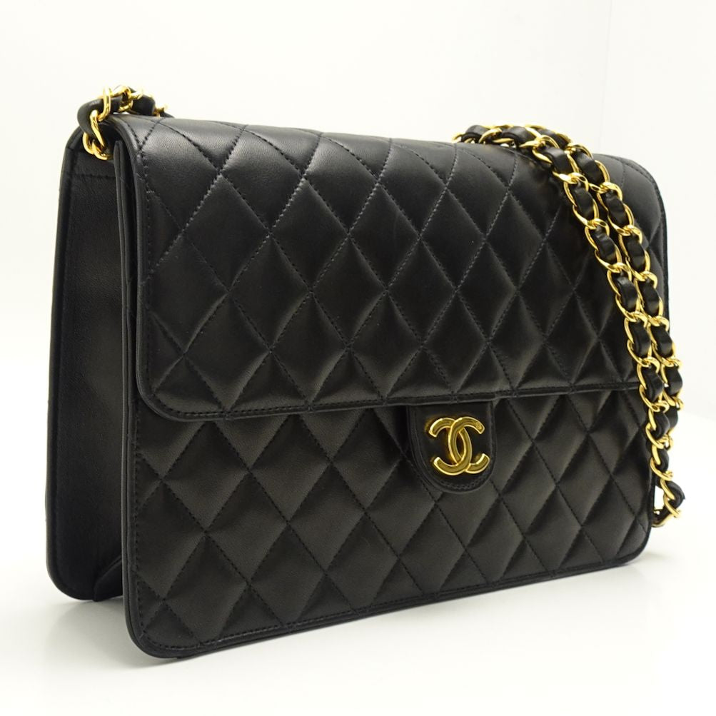 Chanel Shoulder Bag Lambskin Matelasse Black