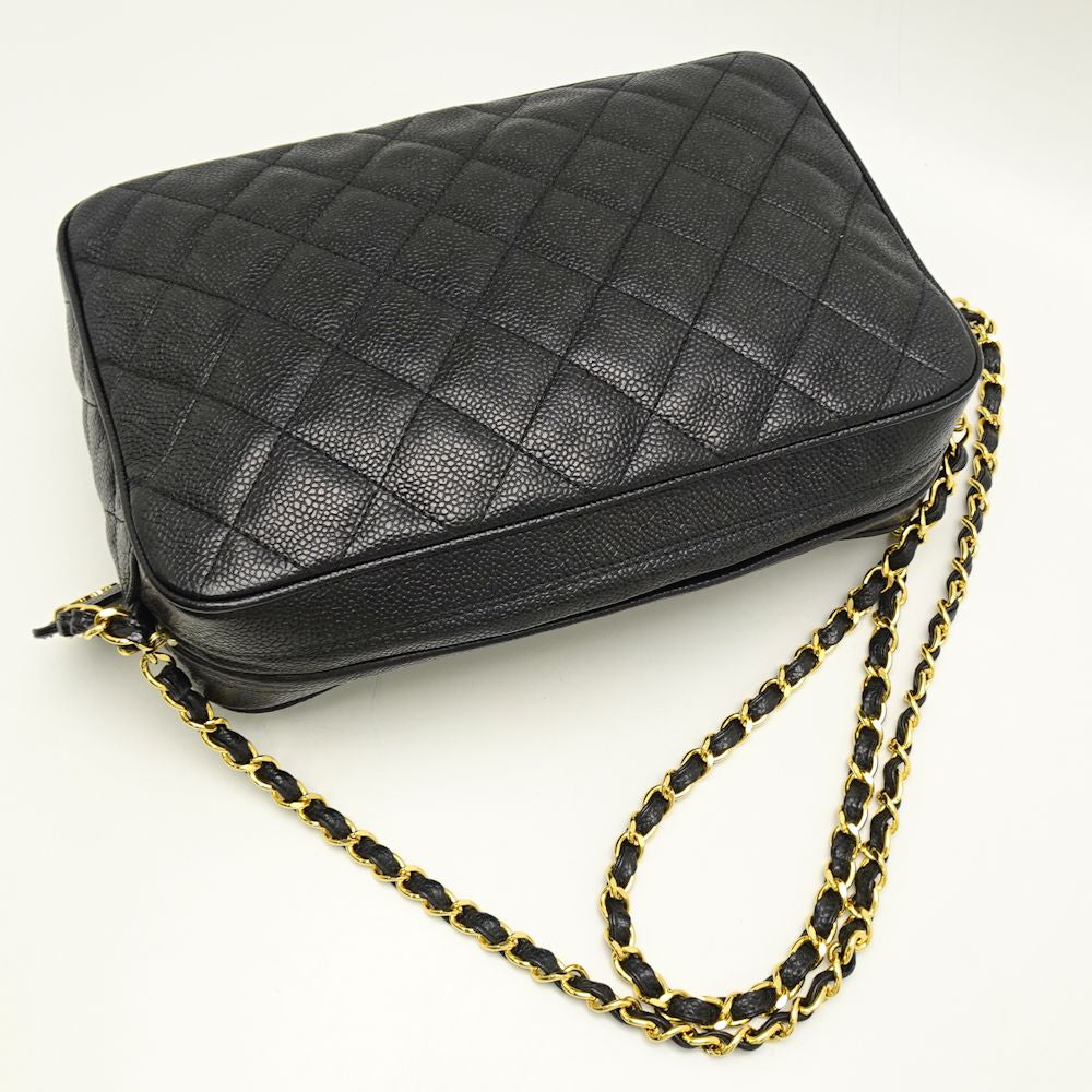 Chanel Shoulder Bag Diagonal Caviar Skin Matelasse Black