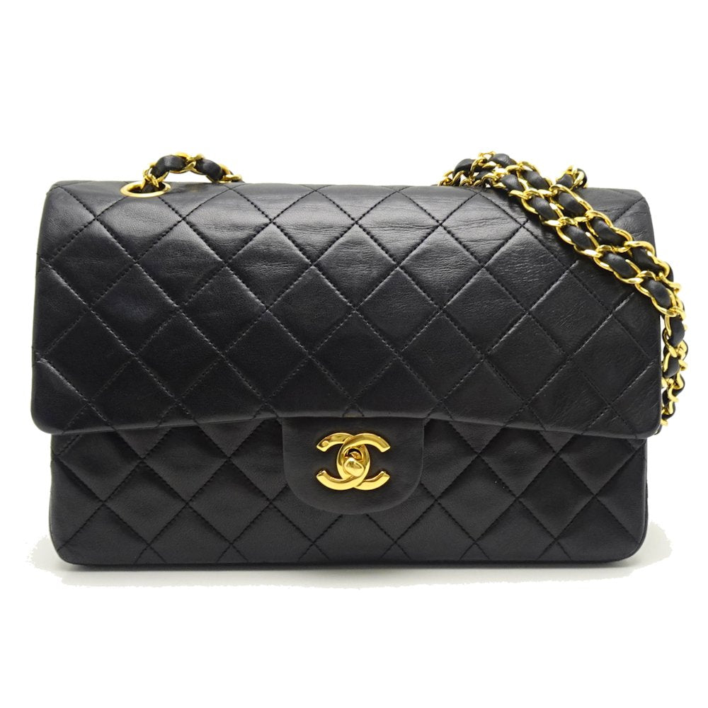 Chanel Shoulder Bag Lambskin Black Chain Flap Black