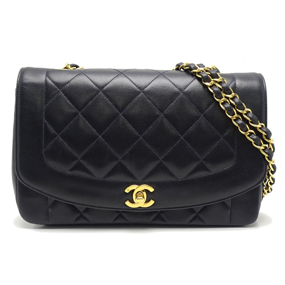 Chanel Shoulder Bag Diagonal Lambskin Navy Matelasse Chain