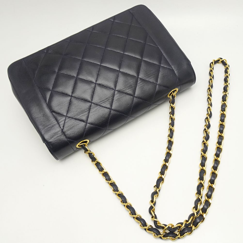 Chanel Shoulder Bag Diagonal Lambskin Navy Matelasse Chain